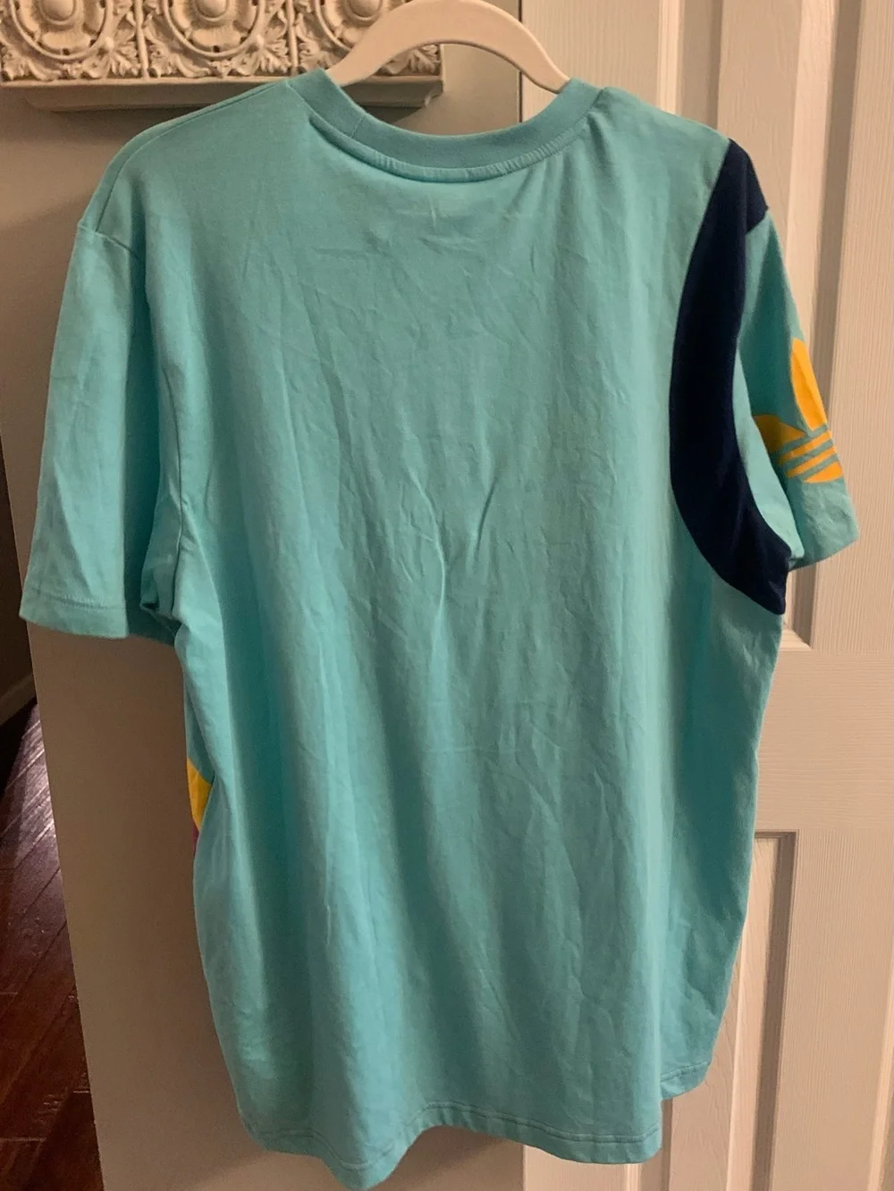 adidas Teal, Purple & Yellow Diagonal Stripe Short Sleeve Tee NWT - L